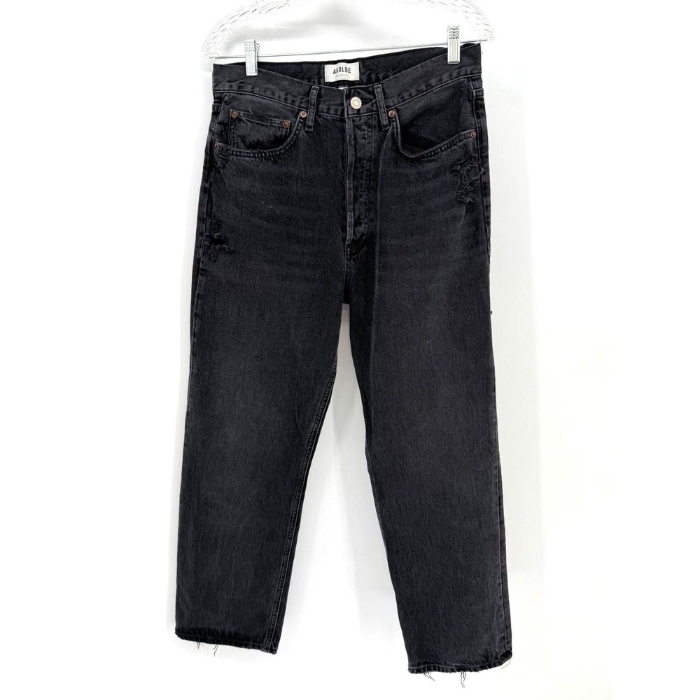 Agolde 90's Crop Jeans Women 28 Black Good Distressed High Rise Grunge A173C1157